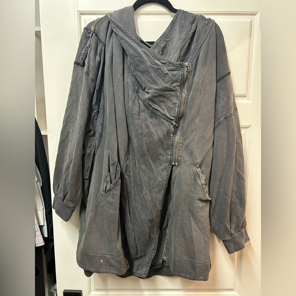 Free People Oversized Gray Hooded Jacket Sz L